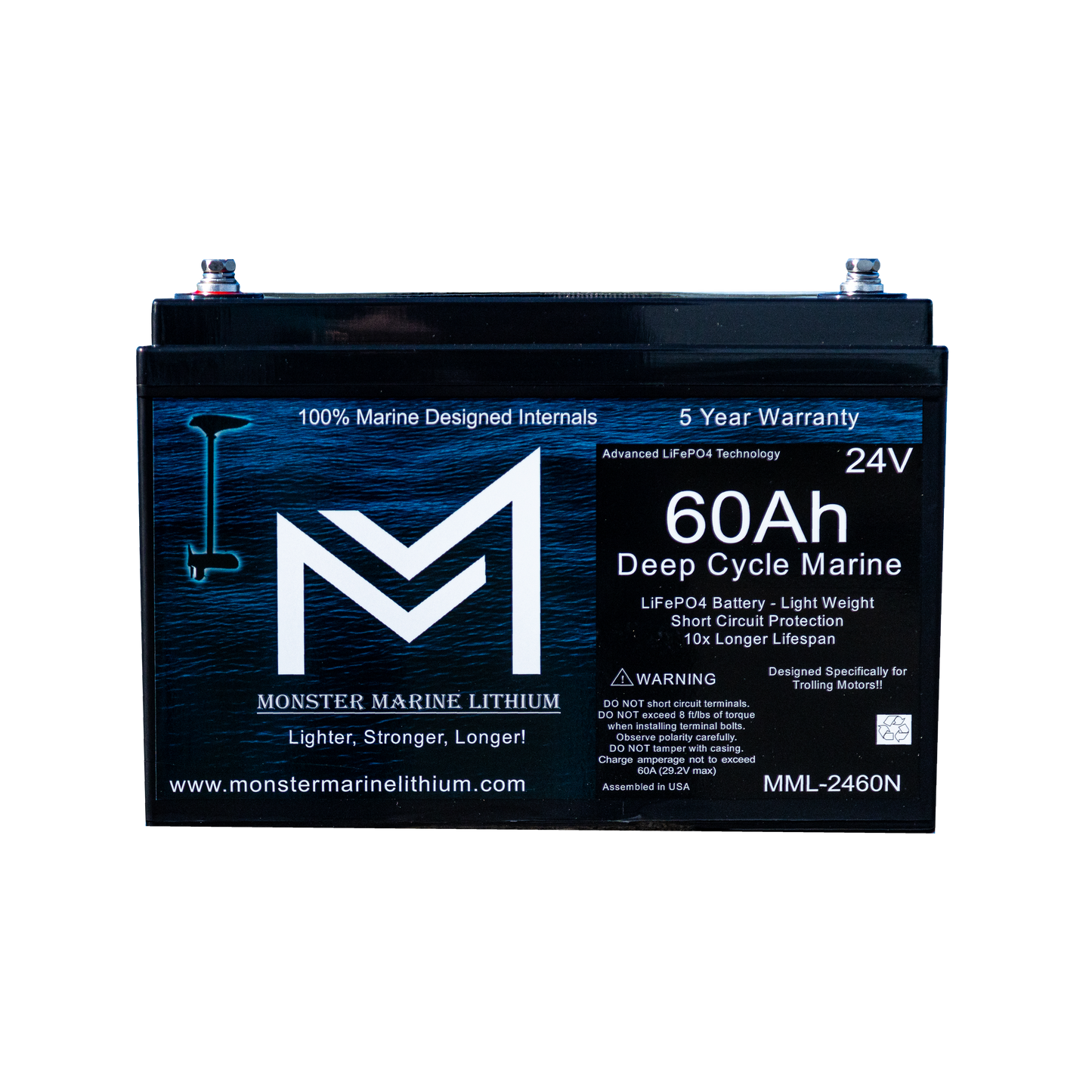 24V 60Ah Lithium Marine Trolling Motor Battery - Bluetooth