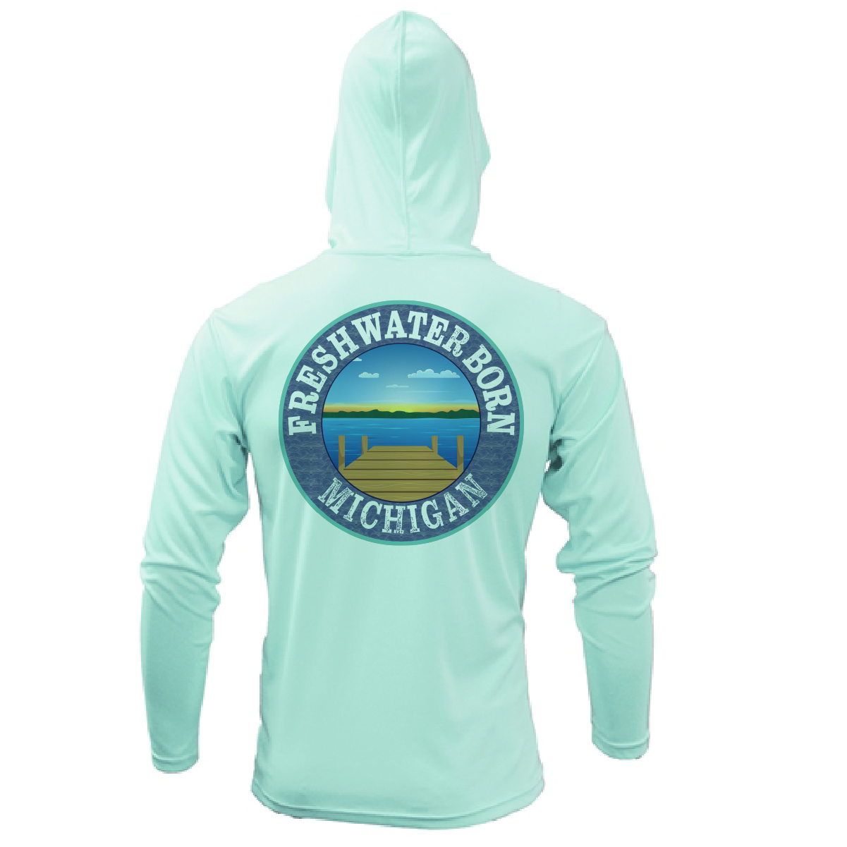 Michigan Freshwater Born Women's Linear Logo Long Sleeve UPF 50+ Dry-Fit Hoodie