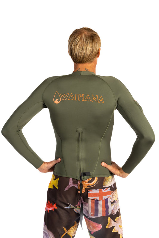 Men's Ranger Green Rear-zip Surf Top v1