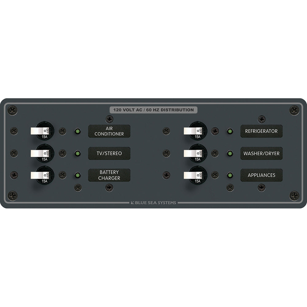 Blue Sea 8097 AC 6 Position Toggle Circuit Breaker Panel - White Switches | SendIt Sailing