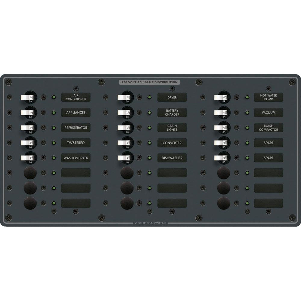 Blue Sea 8165 AV 24 Position 230v (European) Breaker Panel - White Switches | SendIt Sailing