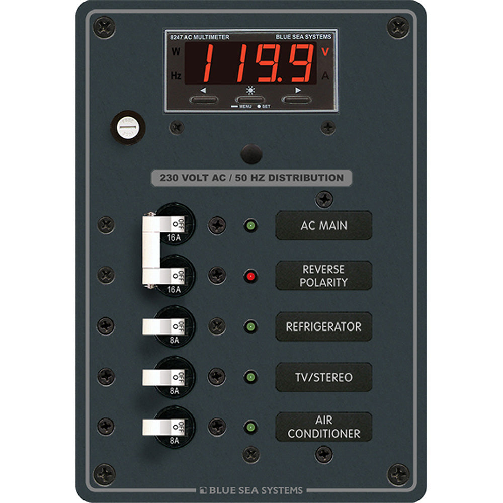Blue Sea 8505 AC Main + Branch A-Series Toggle Circuit Breaker Panel (230V) - Main + 3 Position | SendIt Sailing