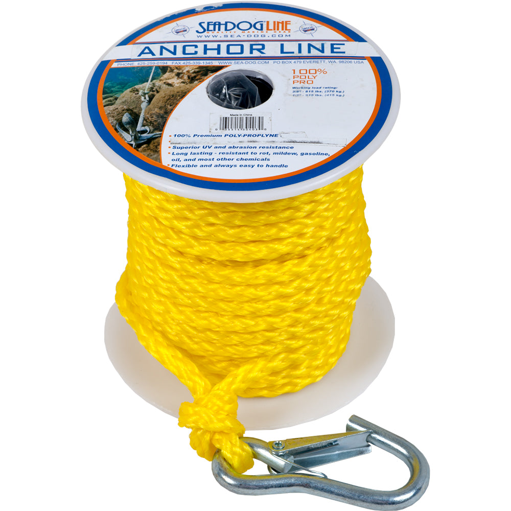 Sea-Dog Poly Pro Anchor Line with Snap - 3/8in x 75ft - Yellow | SendIt Sailing