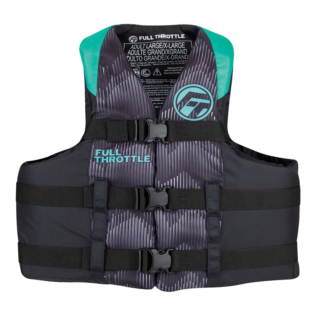 Full Throttle Adult Nylon Life Jacket - 2XL/4XL - Aqua/Black | SendIt Sailing