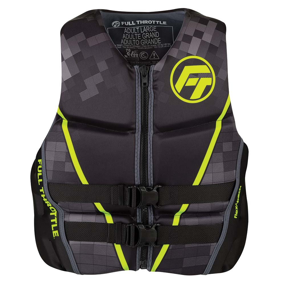 Full Throttle Menfts Rapid-Dry Flex-Back Life Jacket - 2XL - Black/Green | SendIt Sailing