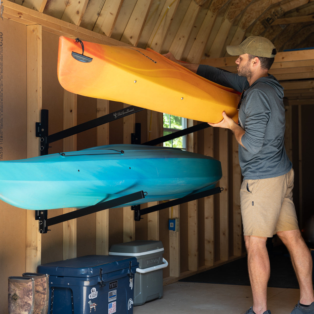 Wall Mounted Kayak Storage Rack | Indoor | 2 Levels | Adjustable