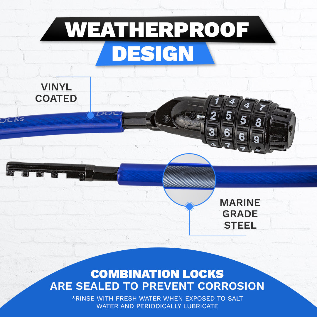 DocksLocks® Anti-Theft Weatherproof Straight Security Cable with Re-settable Combination Lock (5', 10', 15', 20' or 25') | SendIt Sailing