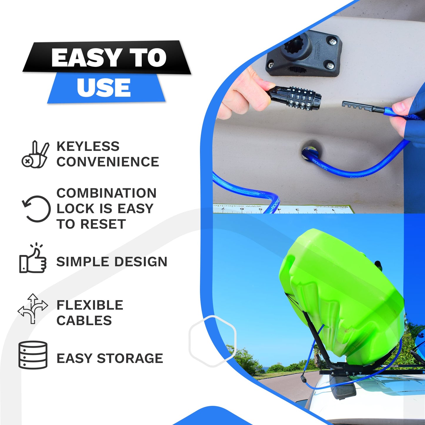 DocksLocks® Anti-Theft Weatherproof Straight Security Cable with Re-settable Combination Lock (5', 10', 15', 20' or 25') | SendIt Sailing