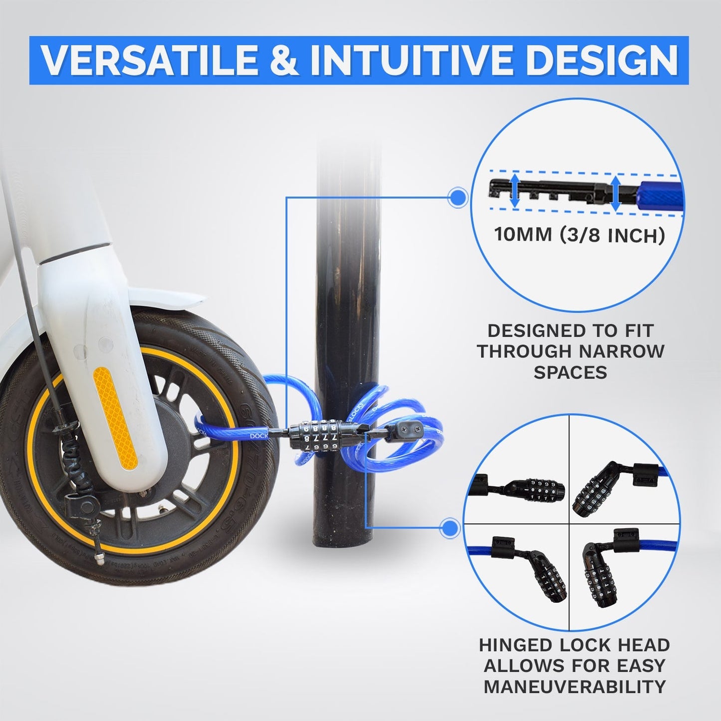 DocksLocks® Bike and Scooter Coiled Security Cable Lock with Resettable Combination and Mounting Bracket (4' or 6') | SendIt Sailing