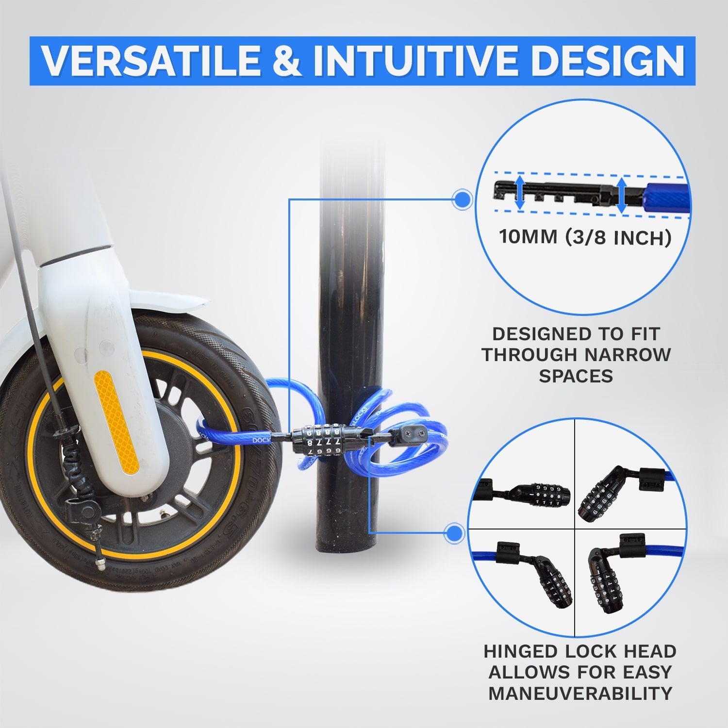 DocksLocks® Bike and Scooter Coiled Security Cable Lock with Resettable Combination and Mounting Bracket (4' or 6') | SendIt Sailing