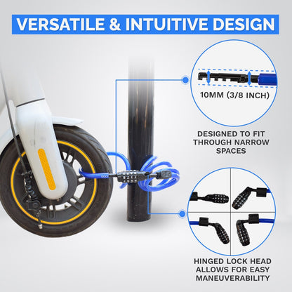 DocksLocks® Bike and Scooter Coiled Security Cable Lock with Resettable Combination and Mounting Bracket (4' or 6') | SendIt Sailing
