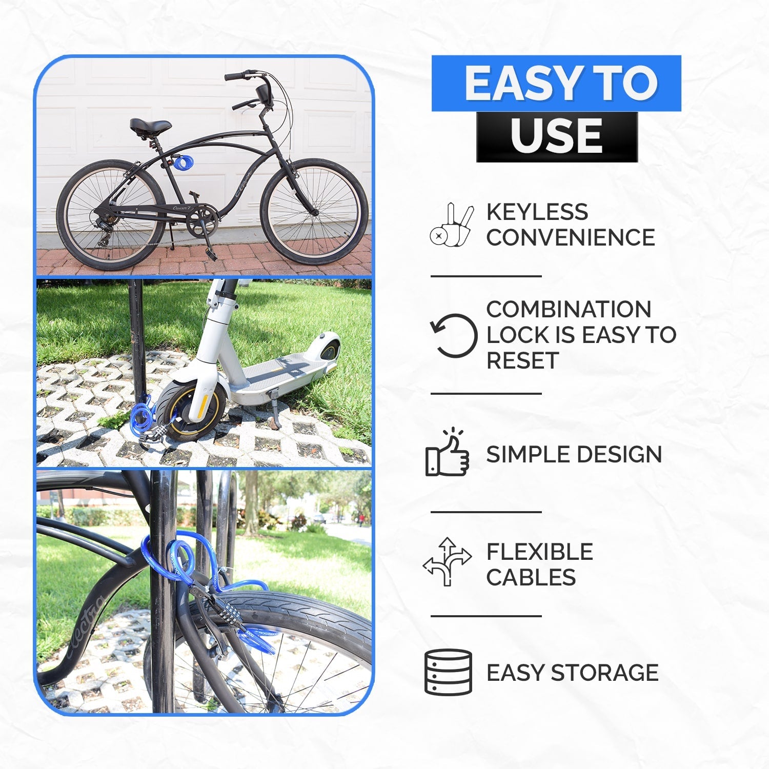 DocksLocks® Bike and Scooter Coiled Security Cable Lock with Resettable Combination and Mounting Bracket (4' or 6') | SendIt Sailing