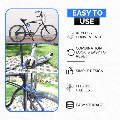 DocksLocks® Bike and Scooter Coiled Security Cable Lock with Resettable Combination and Mounting Bracket (4' or 6') | SendIt Sailing