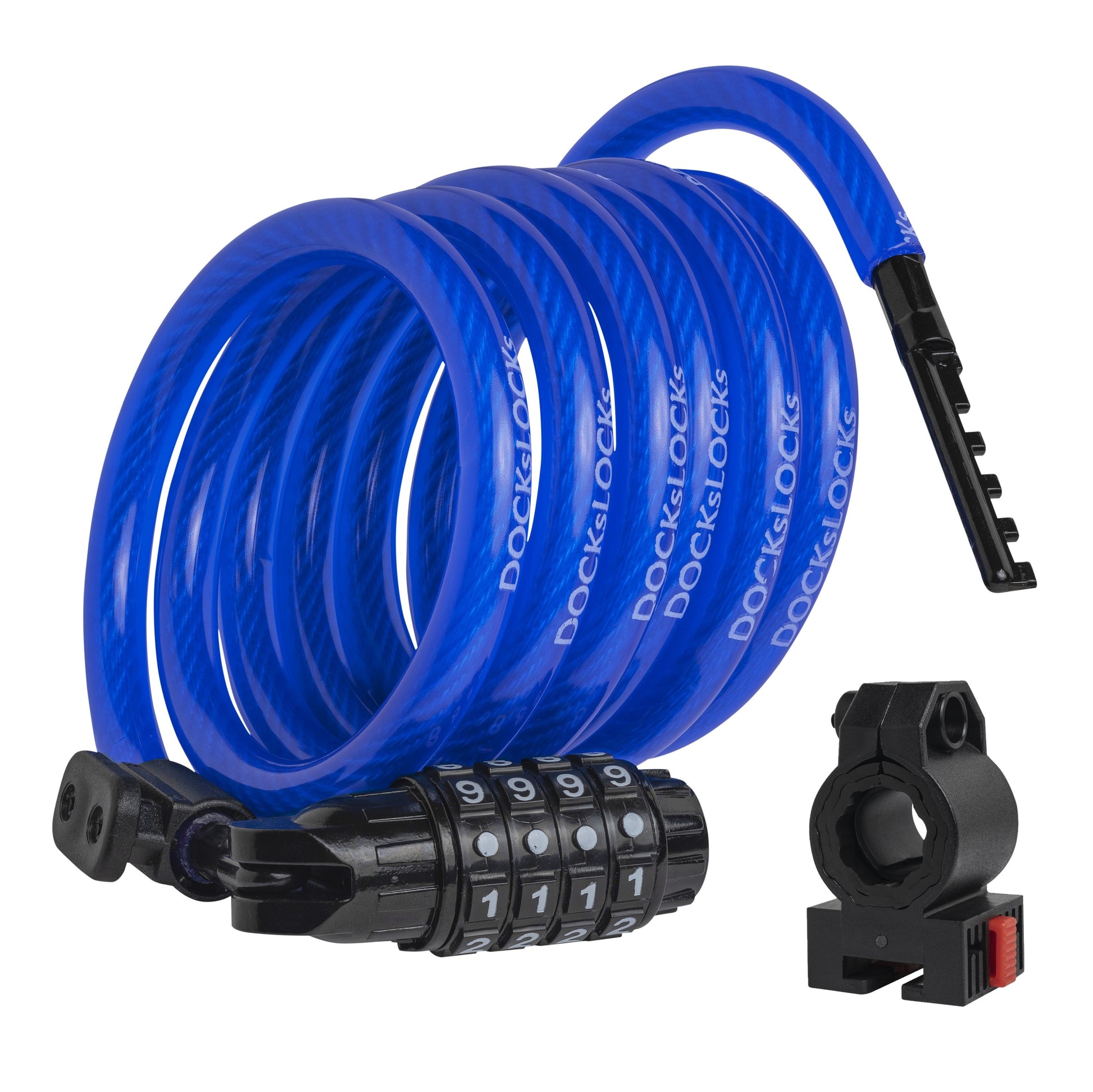 DocksLocks® Bike and Scooter Coiled Security Cable Lock with Resettable Combination and Mounting Bracket (4' or 6') | SendIt Sailing
