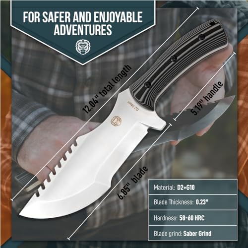 The Tracker D2 Steel Bushcraft Survival Knife Gift Set (Black and Gray)