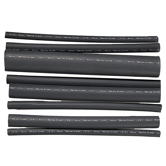 Ancor Adhesive Lined Heat Shrink Tubing - Assorted 8-Pack, 6in, 20-2/0 AWG, Black
