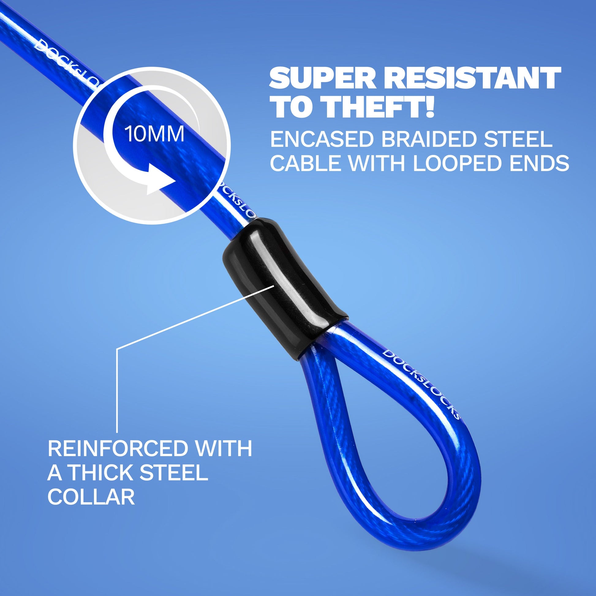 DocksLocks® Anti-Theft Weatherproof Straight Security Cable with Looped Ends and Short Shackle U-Lock (5', 10', 15', 20' or 25') | SendIt Sailing
