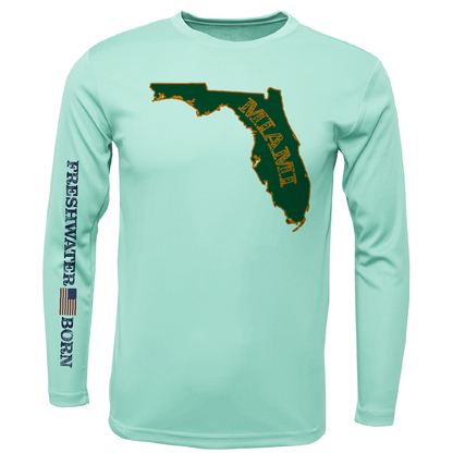 Miami Orange and Green Freshwater Born Girl's Long Sleeve UPF 50+ Dry-Fit Shirt