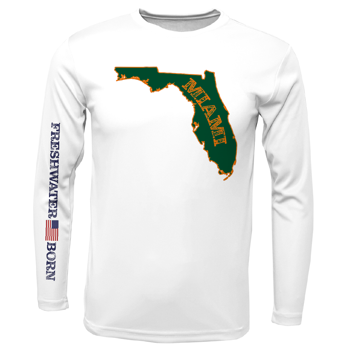 Miami Orange and Green Freshwater Born Girl's Long Sleeve UPF 50+ Dry-Fit Shirt