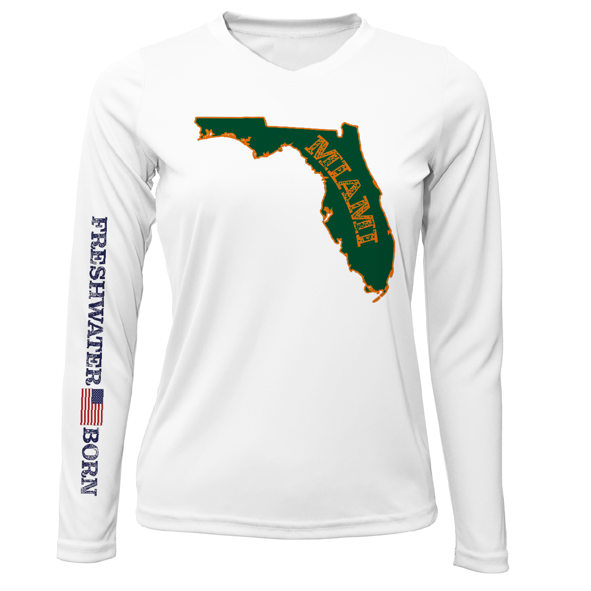 Miami Orange and Green Freshwater Born Women's Long Sleeve UPF 50+ Dry-Fit Shirt