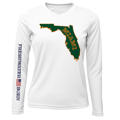 Miami Orange and Green Freshwater Born Women's Long Sleeve UPF 50+ Dry-Fit Shirt