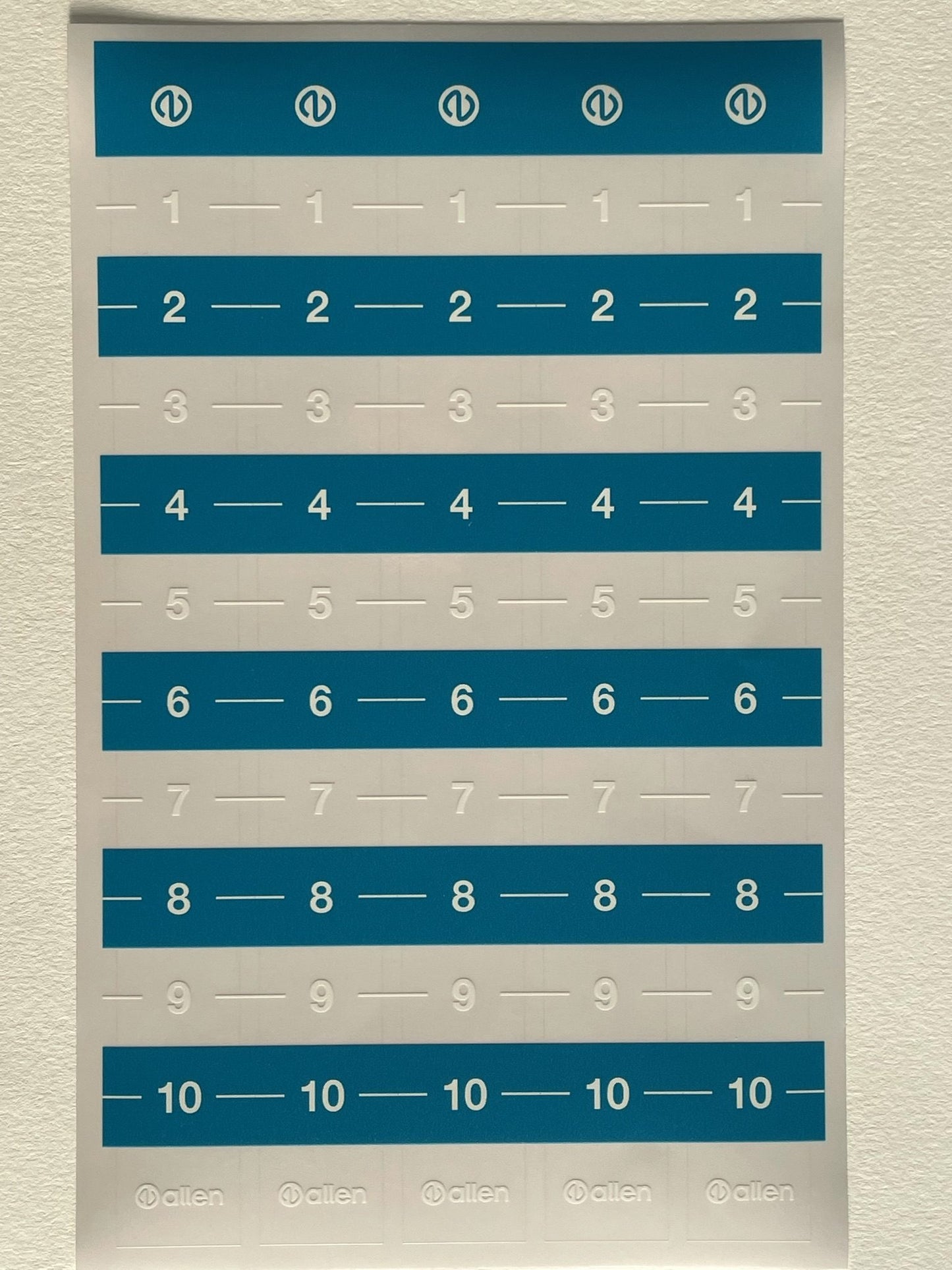 Allen Medium Calibration Sticker 1 To 10 In 2Cm Increments 1 Sheet