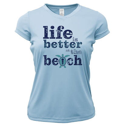 Pensacola, FL "Life Is Better At The Beach" Turtle Women's Short Sleeve UPF 50+ Dry-Fit Shirt