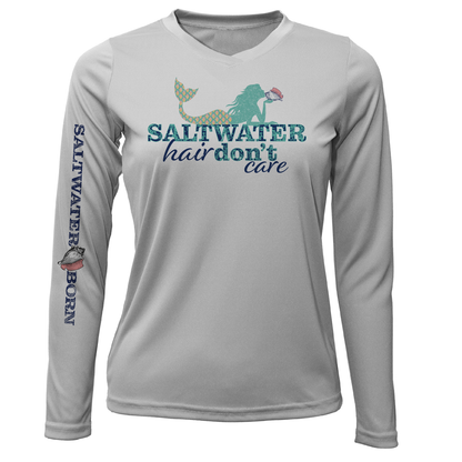 Key West, FL "Saltwater Hair...Don't Care" Women's Long Sleeve UPF 50+ Dry-Fit Shirt