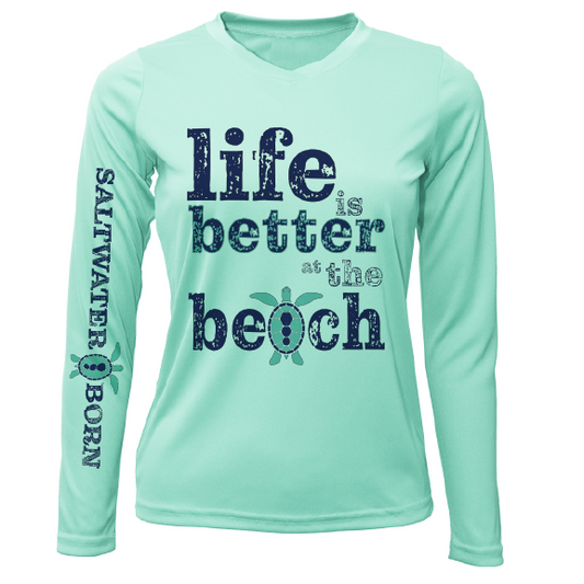 Cocoa Beach, FL "Life is Better at The Beach" Turtle Women's Long Sleeve UPF 50+ Dry-Fit Shirt