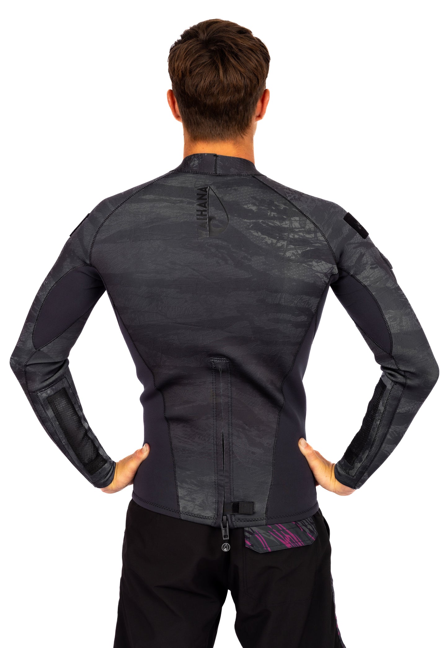 Men's Tropicam Black Rear-zip Surf Top