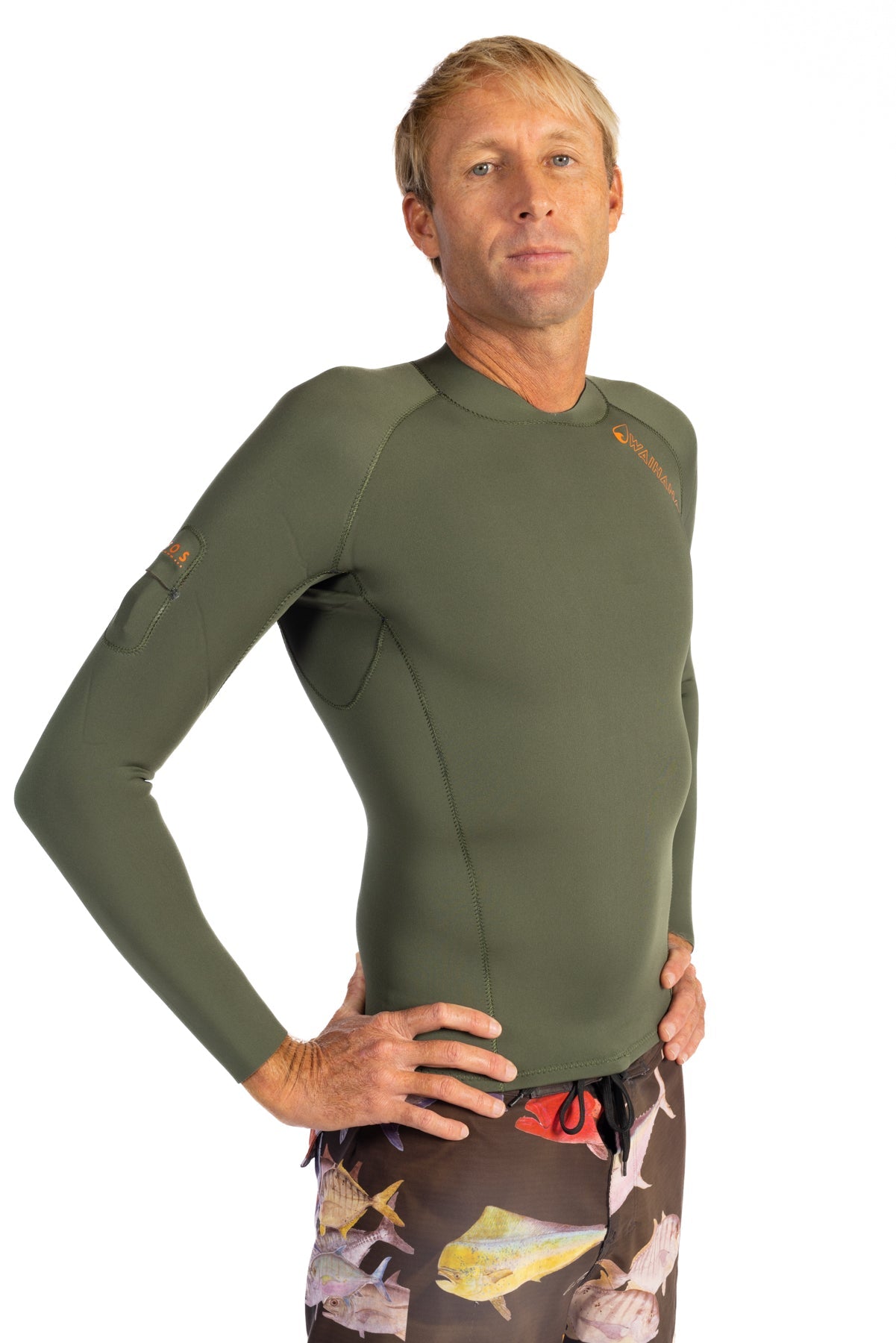 Men's Ranger Green Rear-zip Surf Top v1