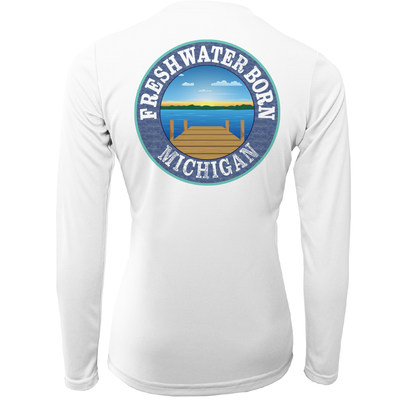 Michigan Freshwater Born Linear Logo Women's Long Sleeve UPF 50+ Dry-Fit Shirt