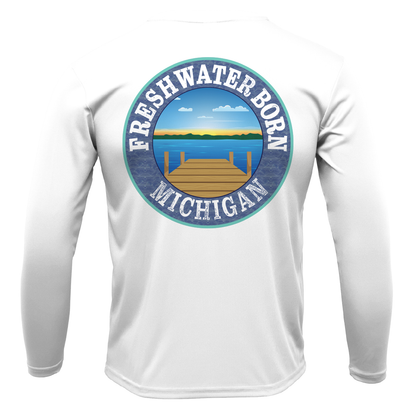 Michigan Freshwater Born Linear Logo Men's Long Sleeve UPF 50+ Dry-Fit Shirt