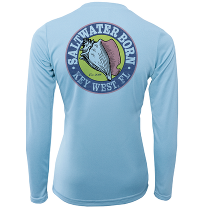 Key West, FL Saltwater Born Circle Logo Girl's Long Sleeve UPF 50+ Dry-Fit Shirt