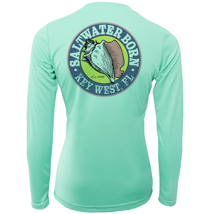 Key West, FL Saltwater Born Circle Logo Girl's Long Sleeve UPF 50+ Dry-Fit Shirt