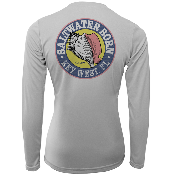 Key West, FL Saltwater Born Circle Logo Girl's Long Sleeve UPF 50+ Dry-Fit Shirt
