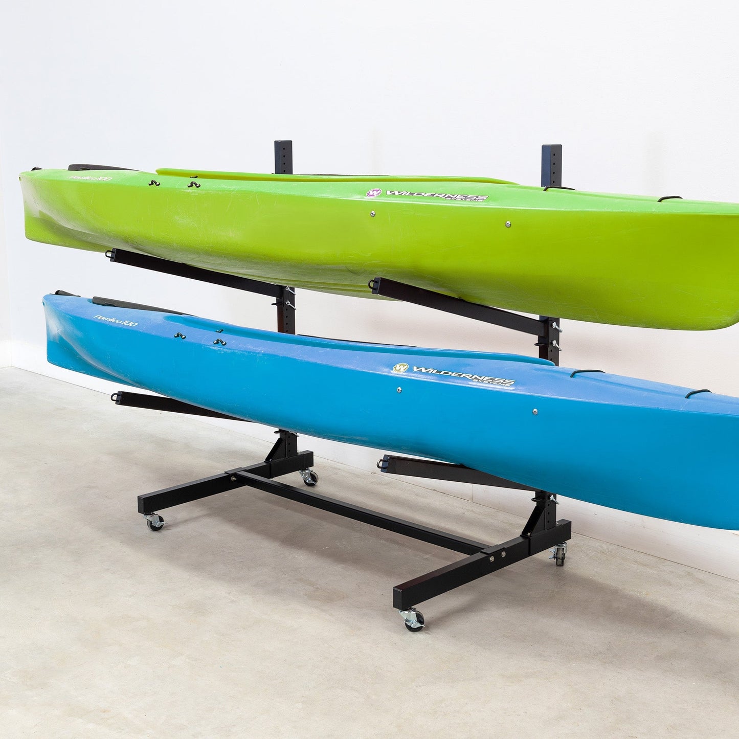 G-Watersport Kayak & Canoe Rack | 2 Levels With Wheels | Single-Sided | Black