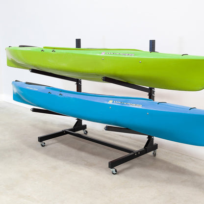 G-Watersport Kayak & Canoe Rack | 2 Levels With Wheels | Single-Sided | Black
