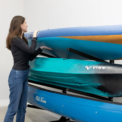 G-Watersport Kayak & Canoe Rack | 2 Levels With Wheels | Single-Sided | Black