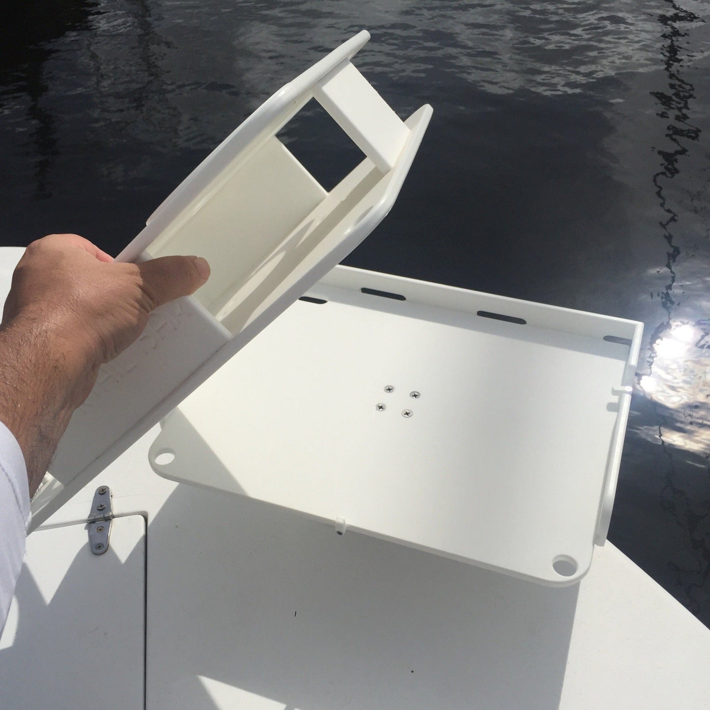 Docktail Boat Table Caddy & Bait Table with Rod Holder Mount