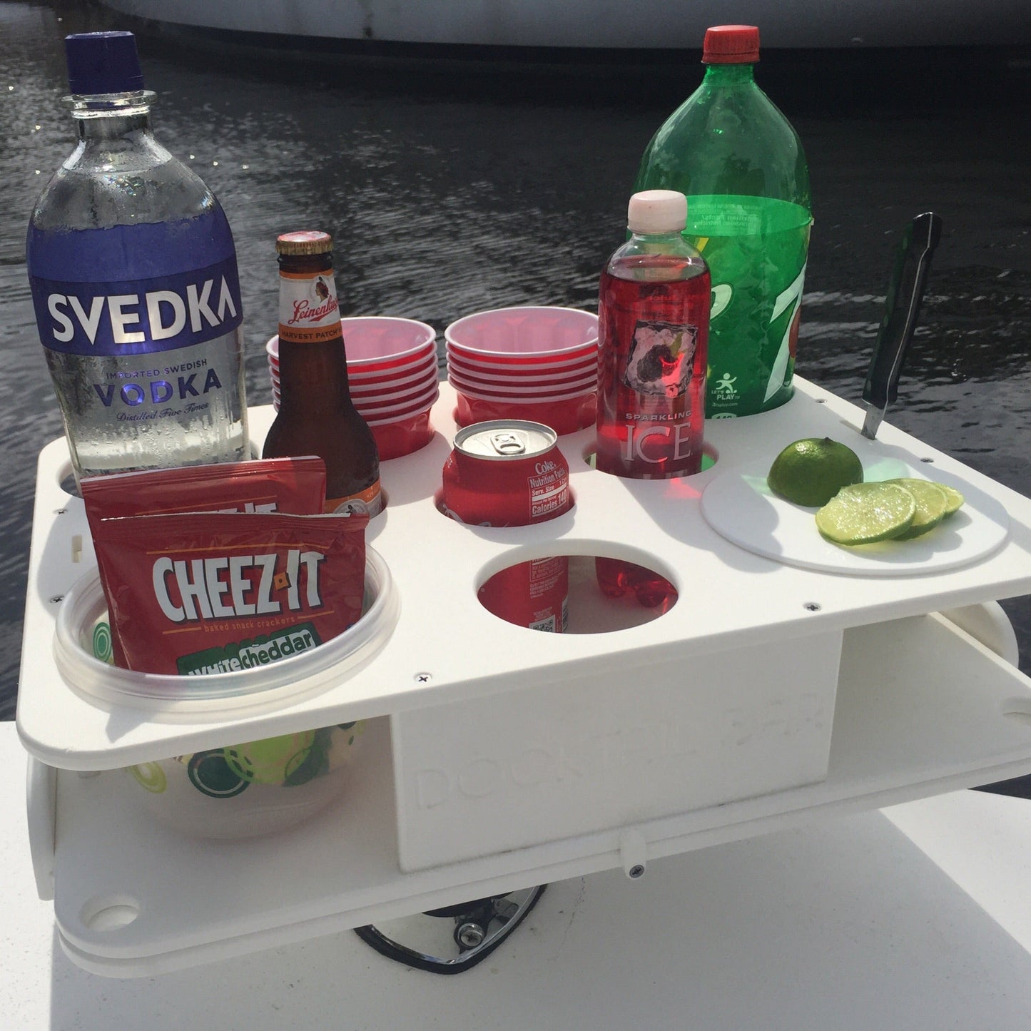 Docktail Boat Table Caddy & Bait Table with Rod Holder Mount