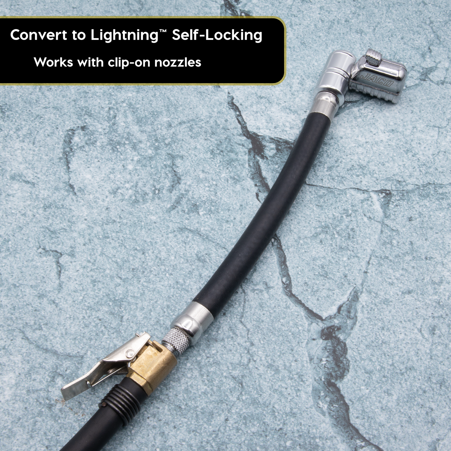 Lightning™ L2X Quick-Connect Locking Tire Inflator Air Chuck Extension | Patented Lock-on Compressor Hose Attachment (Open Flow)