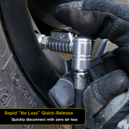 Lightning™ L2X Quick-Connect Locking Tire Inflator Air Chuck Extension | Patented Lock-on Compressor Hose Attachment (Open Flow)