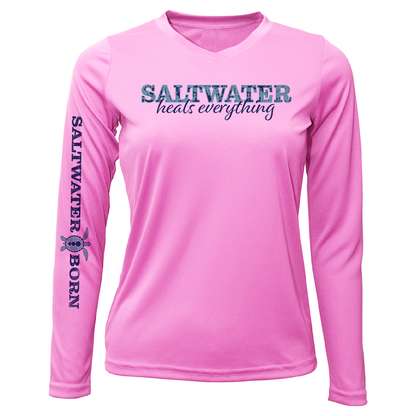 Key West, FL "Saltwater Heals Everything" Women's Long Sleeve UPF 50+ Dry-Fit Shirt
