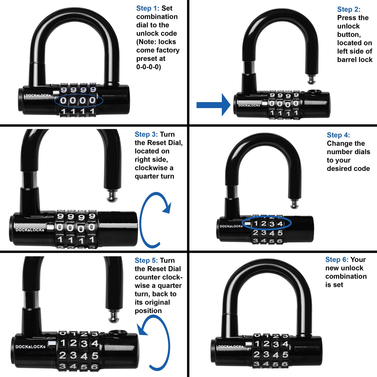 DocksLocks® Anti-Theft Weatherproof Straight Security Cable with Looped Ends and Short Shackle U-Lock (5', 10', 15', 20' or 25') | SendIt Sailing