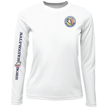 Key West, FL Saltwater Born Circle Logo Girl's Long Sleeve UPF 50+ Dry-Fit Shirt