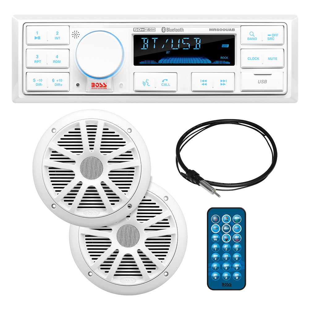 Boss Audio MCK500WB.6 Kit with MR500UAB, 2 MR6W Speakers, MRANT10 Antenna, and White Remote | SendIt Sailing