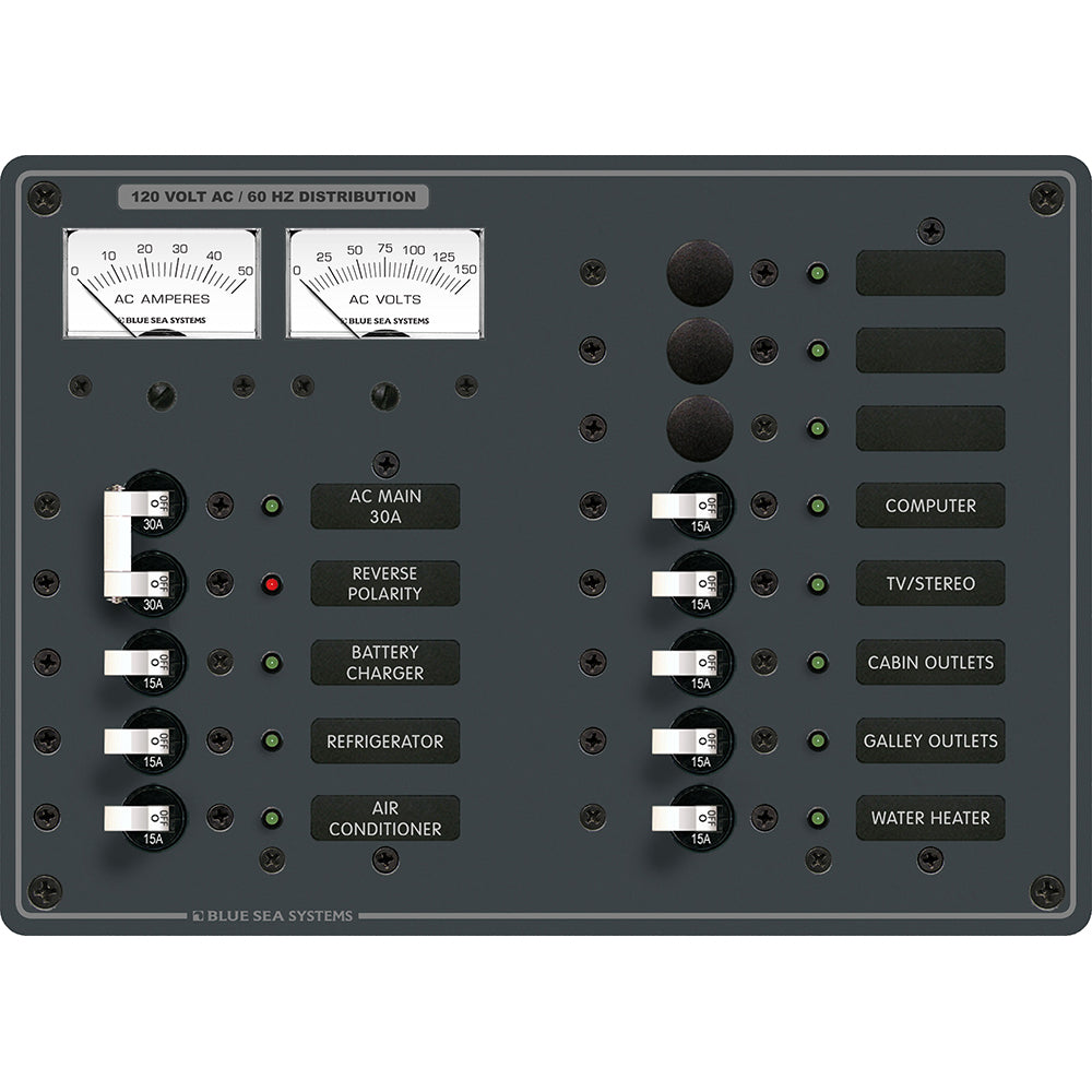 Blue Sea 8076 AC Main +11 Positions Toggle Circuit Breaker Panel - White Switches | SendIt Sailing