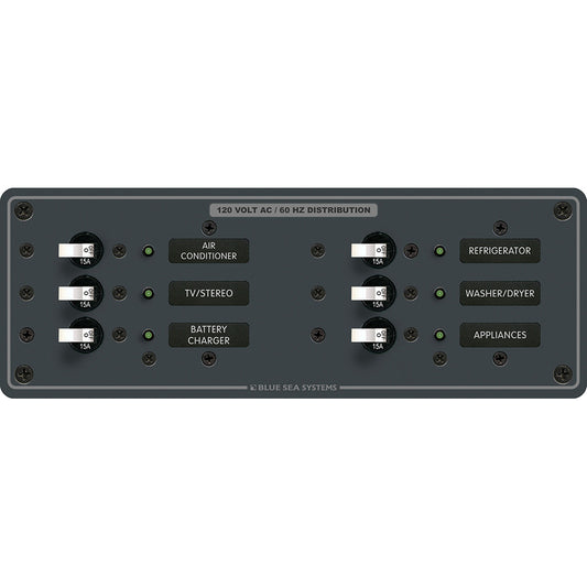 Blue Sea 8097 AC 6 Position Toggle Circuit Breaker Panel - White Switches | SendIt Sailing