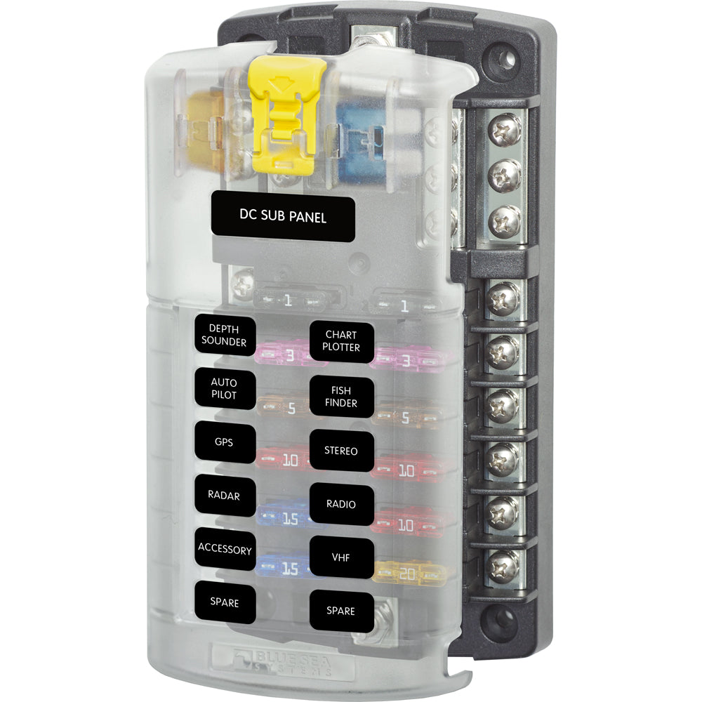 Blue Sea 5026 ST Blade Fuse Block with Cover - 12 Circuit with Negative Bus | SendIt Sailing